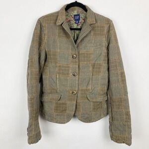 GAP Women Plaid Patchwork Blazer Jacket 10 Tall Hobo Vintage Lined Button Up Y2K
